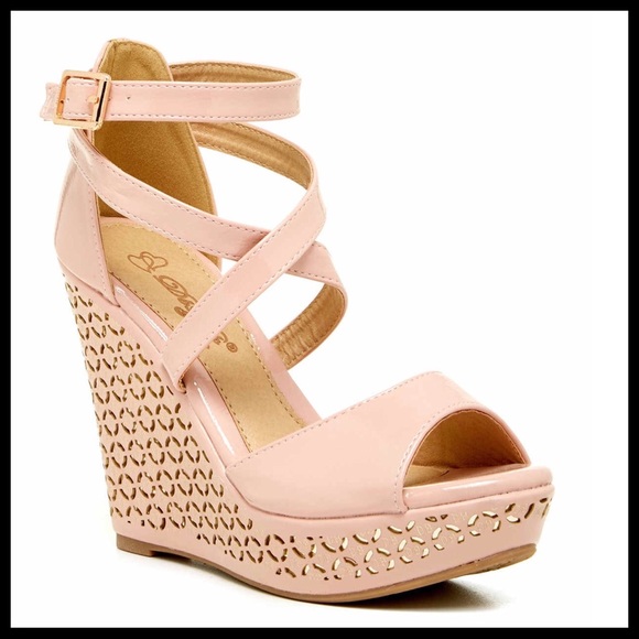 ELEGANT BLUSH ANKLE STRAP ESPADRILLE WEDGE SANDALS - Picture 6 of 6